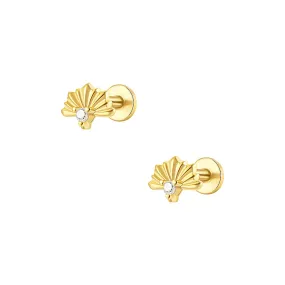 925 Sterling Silver Shell Mini Zircon Flat Back Earrings
