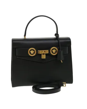 Black Leather 2way Hand Bag - VERSACE