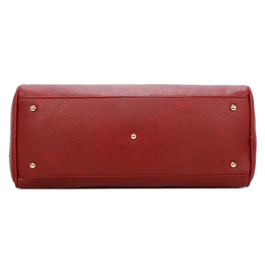 Fashion chained boston bag set - burgundy