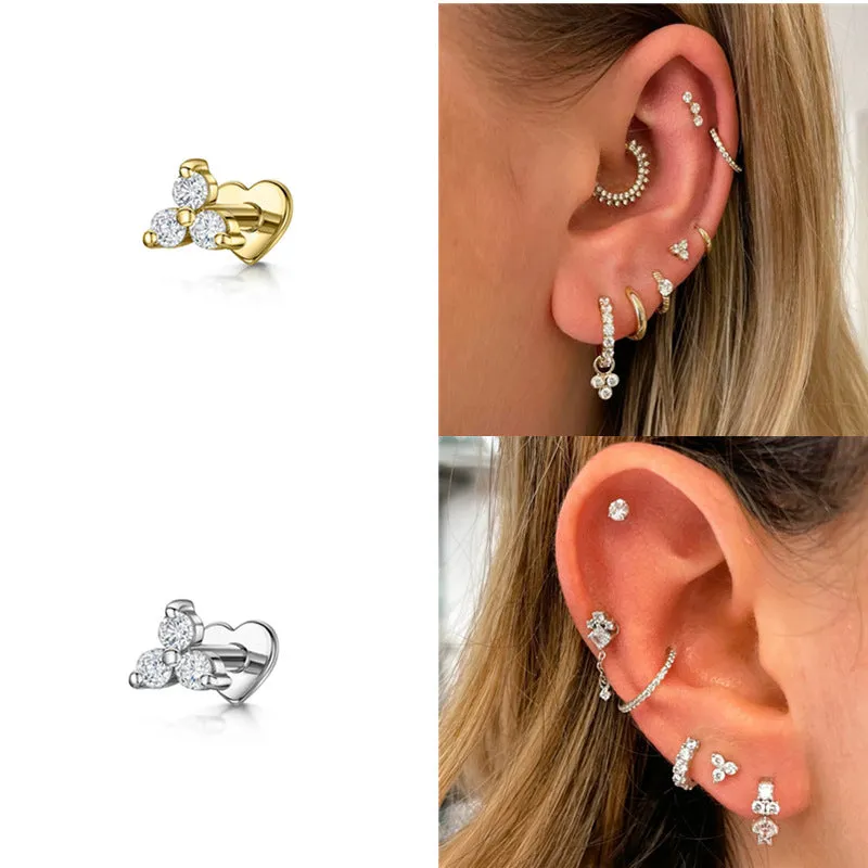Pave Trinity Dot Heart Labret Piercing