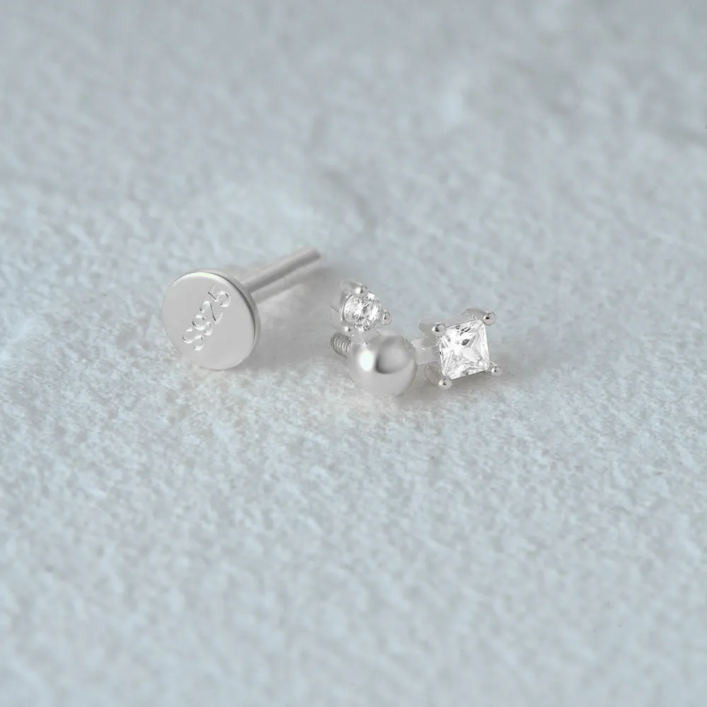 S925 Sterling Silver Orb Cartilage Flat Back Earrings